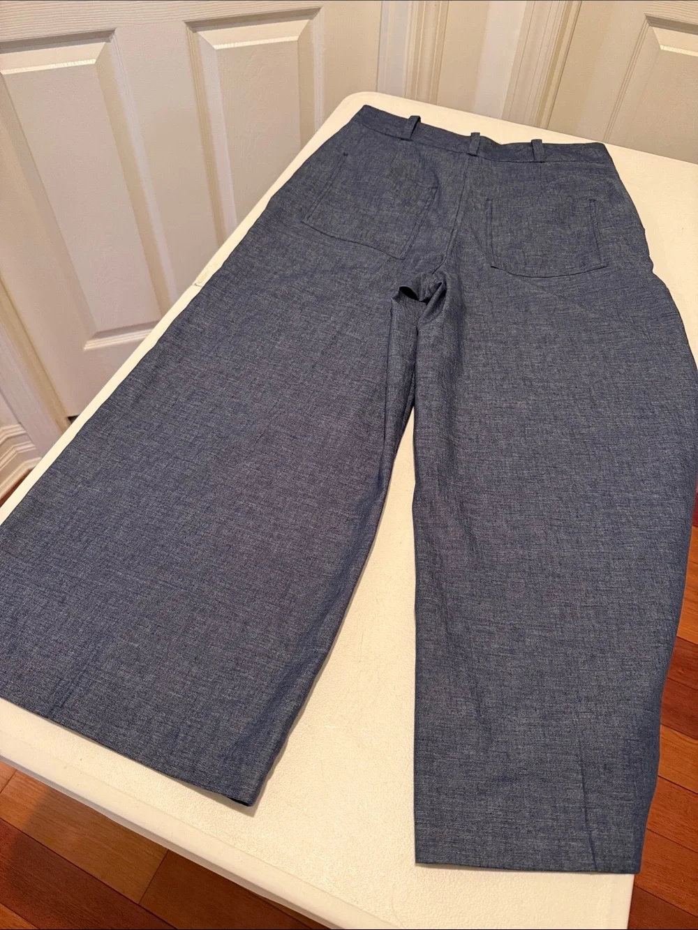 NWT Zara Wide-Leg Cropped Culottes Trouser with Linen Blue Autumn High Waist Med